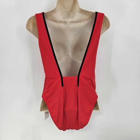 Calvin Klein Swimsuit‎ Womens Small Red One Piece Zip Front Swimwear Logo New - Picture 3 of 13